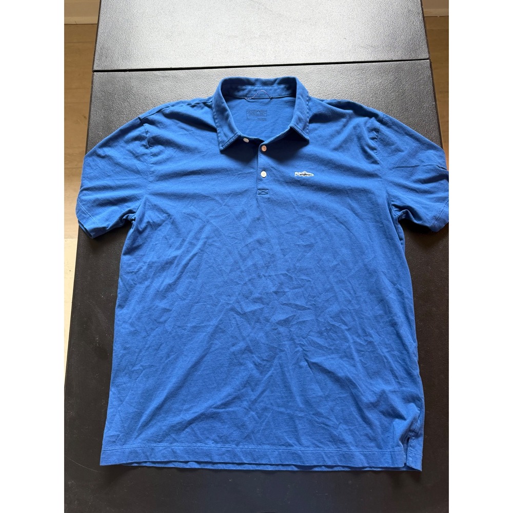 Patagonia Mens Trout Fitz Roy Organic Cotton Polo Shirt Blue Large 52206 SP20